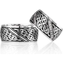 Gümüşcüm Kilit Modeli Siyah Taşlı Bayan Gümüş Alyans