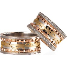 Gümüşcüm Motifli Gümüş Alyans Modeli Üç Renk Bayan Alyans