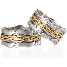 Gümüşcüm Oymalı Örgü Gümüş Alyans Modeli Altın Kaplama Bayan Alyans