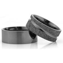 Gümüşcüm Siyah 8mm Bayan Gümüş Alyans Modeli Çizgili Nişan Yüzüğü