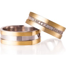 Gümüşcüm Taçlı Çizgi Rose Model Taşlı Bayan Gümüş Alyans