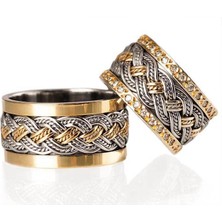 Gümüşcüm Taşlı Örgü Model Bayan Gümüş Alyans