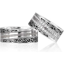 Gümüşcüm Vena Modeli Siyah Taşlı Bayan Gümüş Alyans