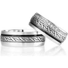 Gümüşcüm Zeyna Modeli Siyah Taşlı Bayan Gümüş Alyans