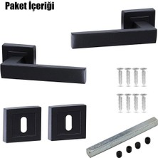 Merkezoğlu Ticaret Merkezoğlu Kare Rozetli Kapı Kolu 7'li Set (3+1 Daire Için Geçerli) Siyah