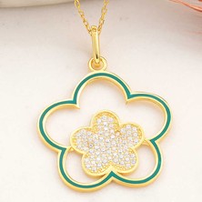 Stil Love ​Gümüş Gold Çiçek Desenli Kadın Kolye