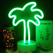 Aksell Neon Palmiye Masa Gece Lambası Pil+Usb