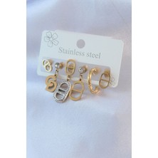 Callerrons Accessories  316L Çelik Gold Renk Zirkon Taşlı Kadın Küpe Seti