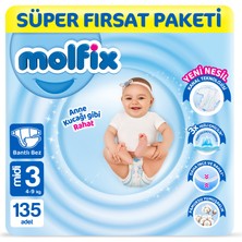 Molfix Bebek Bezi 3 Beden Midi Süper Fırsat Paketi 135 Adet