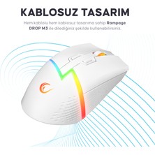 Rampage Drop M3 Beyaz Rgb Şarjlı Kablolu/kablosuz 10000DPI 10D Gaming Oyuncu Mouse