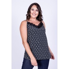 Myline İp Askılı Dantelli Bluz Siyah 46 35074