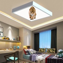 Gökyüzü Panel Leopar Desenli 60X60 Çocuk Odası Avize Modelleri, 54WAT Led, Tavana Model Avize, Baskılı Çocuklar Için Kare Avize