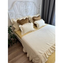 Decamor Home Ekru Fırfırlı Yatak Runner Seti Çift Kişilik Yatak Örtüsü