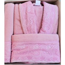 Özdilek Fidelya Aile Bornoz Seti Krem-Pembe