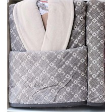 Özdilek Diamond Soft Aile Bornoz Seti Gri-Bordo