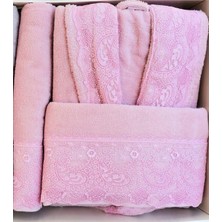 Özdilek Fidelya Aile Bornoz Seti A.gri-Pembe