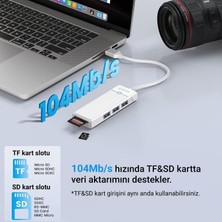 Orico Type-C To 3.0 Tf Sd Kart Okuyucu 3 Portlu USB 3.0 Çoklayıcı Adaptör Beyaz