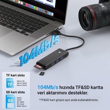 Orico Type-C To 3.0 Tf Sd Kart Okuyucu 3 Portlu USB 3.0 Çoklayıcı Adaptör Siyah