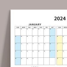 Bi'aldım 2024 Amerikan Standardı Takvim, Yıllık Planlayıcı Duvar Takvimi, Sunday Start Wall Planner - 35X50CM