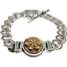 Amberkan Gümüş Döner Kurukafa Mekanizmalı Otantik Desenli Gurmet Bileklik