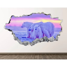 Kt Grup Kutup Ayısı Ailesi Full Hd Baskı 3D Modern Duvar Sticker