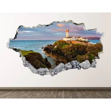 Kt Grup Sahil Manzarası-Deniz Feneri Temalı Full Hd Baskı 3D Modern Duvar Sticker