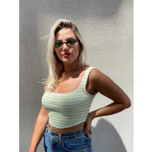 Cof Butik Likralı Kumaş Fitili Askılı Crop Su Yeşili