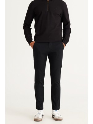 ALTINYILDIZ CLASSICS Erkek Siyah Slim Fit Dar Kesim Yan Cep Pamuklu Esnek Rahat Armürlü Pantolon