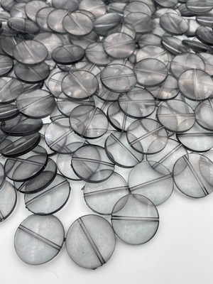Hedef Bijuteri 100GR Füme/ Gri 25MM Yassı Basık Yuvarlak Şeffaf Akrilik Boncuk,çanta Yapım Boncuğu (100GR~40 Adet),