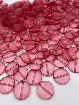 Hedef Bijuteri 100GR Fuşya Renk 25MM Yassı Basık Yuvarlak Akrilik Boncuk,takı, Çanta Yapım Boncuğu (100GR~40 Adet),