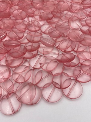 Hedef Bijuteri 100GR Pembe Renk 25MM Yassı Basık Yuvarlak Akrilik Boncuk,çanta Yapım Boncuğu (100GR~40 Adet),