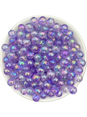 Hedef Bijuteri 10MM Lila Renk Janjanlı Akrilik Boncuk, Takı, Çanta Yapım Boncuğu (50GR,~80 Adet)