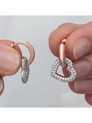 Inure Jewelry ​gümüş Rose Sallantılı Kalp Kadın Küpe