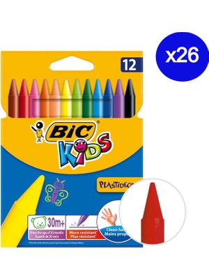Bic Kids Plastidecor Silindir Mum Boya Kalemi 12 Renk 26 Adet
