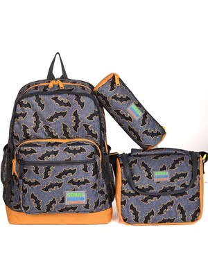 Coral High 23721 Yarasa Desenli Dört Bölmeli 3' Lü Okul Çantası Seti