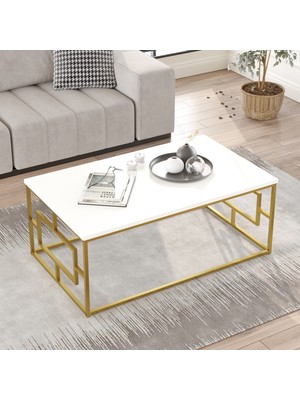 L'occi Concept Arnis 100*60 cm Gold Metal Orta Sehpa Beyaz AS12-W