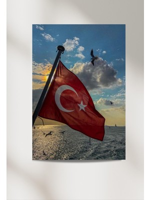 Hobi Art Market Türk Bayrağı Manzara 33X48 Poster Duvar Posteri Çift Taraflı Bant Hediye