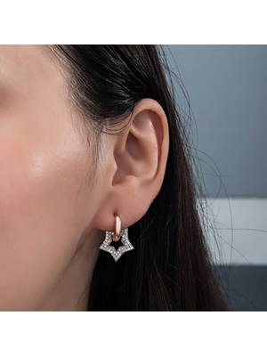 Inure Jewelry Gümüş Rose Sallantılı Yıldız Kadın Küpe