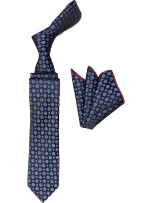 Cengiz İnler Kare Motifli Mendilli Mikrofiber Erkek Kravat