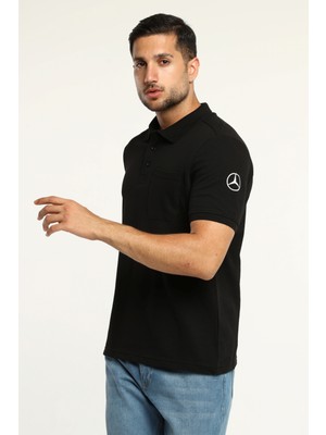 Uniprom Erkek Polo Yaka Tişört Mercedes Logolu %100 Pamuk Siyah