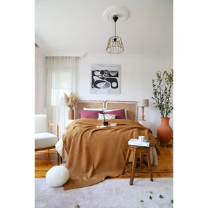 Çift Kişilik Waffle Pike Yatak Örtüsü Pamuklu Karamel 220X240 cm