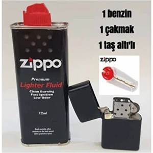 İndirim Center Zippo Benzin 125 ml Zippo Siyah Benzinli Çakmak ve Taşı Set