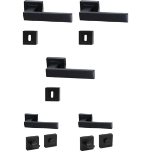 Merkezoğlu Ticaret Kare Rozetli Kapı Kolu 5'li Set (2+1 Ev Için Geçerli) Siyah