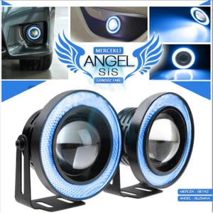 Mercekli Angel LED Halkalı Sis Far 89MM Su Geçirmez Angel Renk Seçenekli (Beyaz, Buz Mavi, Turuncu)