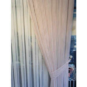 Lüks Fon Tül Perde Pudra Rengi Tek Kanat Sık Pile En 100, Boy 280