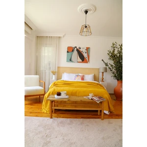 Çift Kişilik 4 Kat Müslin Pike Yatak Örtüsü Pamuklu Çift Taraflı Hardal 220X240 cm
