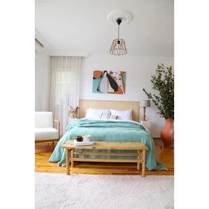 Çift Kişilik 4 Kat Müslin Pike Yatak Örtüsü Pamuklu Çift Taraflı Mint Yeşili 220X240 cm