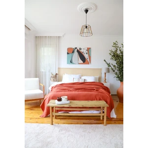 Çift Kişilik 4 Kat Müslin Pike Yatak Örtüsü Pamuklu Çift Taraflı Kiremit 220X240 cm
