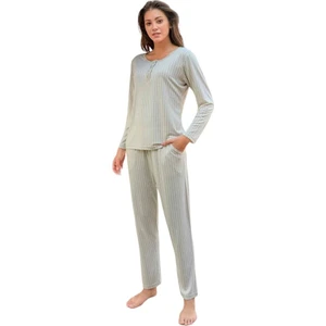 Çizgili Desen Viskon Uzun Kol Kadın Pijama Takım