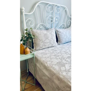 Decamor Home Nakışlı Gri Yatak Örtüsü Seti Çok Amaçlı Örtü Çift Kişilik